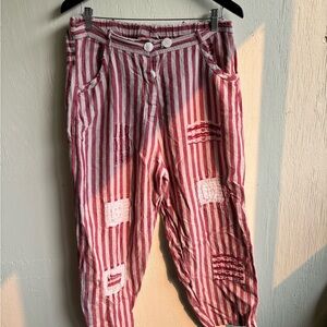 Paper Lace Striped %100 Linen Pant